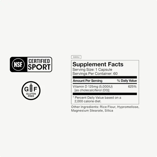 Vista 5 de Momentous Suplemento de vitamina D3 – Cápsulas de 5,000 UI para apoyo fundamental de la salud – Certificado NSF para el deporte – Sin gluten – 60