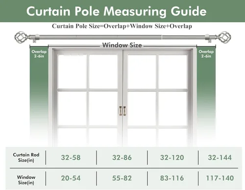 Vista 8 de Barra de cortina antigua plateada 32 a 58 pulgadas (2.6-4.8 pies), USFOOK - Barras de cortina de 7/8 para ventanas de 20 a 54 pulgadas, Barras