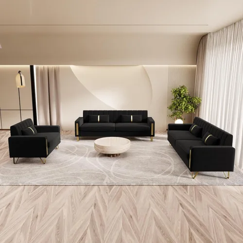 Vista 51 de Sofá moderno de terciopelo de 85.63 pulgadas con patas de metal dorado, tapizado grande de mediados de siglo, moderno, cómodo, sofás de 3 plazas