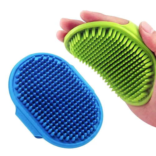 Cepillo de aseo para perros, cepillo de baño para champú para mascotas, peine de goma calmante con mango de anillo ajustable para perros y gatos de