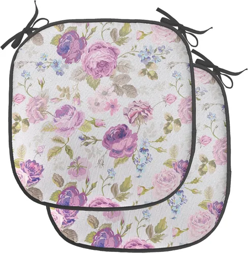 Vista 142 de Lunarable Juego de 4 cojines de asiento para silla, diseño de pétalos de flores de iris florecientes, arte de forma desgastada, acolchado de asiento