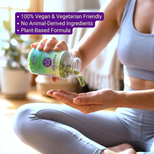 Vista 4 de purple tree Happy Liver Daily Suplemento de apoyo hepático con cardo mariano, diente de león, alcachofa, cúrcuma y glutatión liposomal