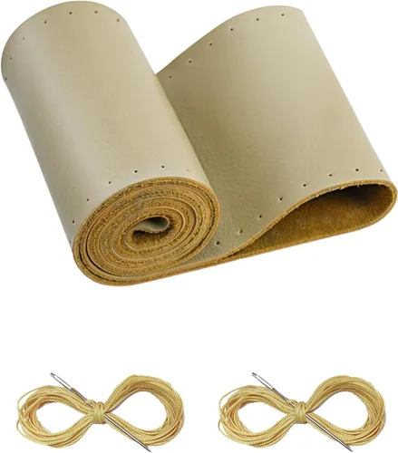 BELINOUS - Funda de cuero con cordón p/volante de automóvil/camioneta/VUD/lancha, ajuste univ., 13-20 pulg, pieza completa, cuero vacuno, c/aguja e