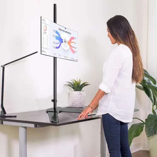 Vista 2 de Pholiten Single Tall Monitor Mount with 47 inch Pole,Floor Computer Stand Soporte de monitor extra largo independiente, compatible con pantalla