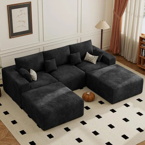 Vista 13 de Sofá cama seccional modular de 113", sofás de nube convertibles para sala de estar con otomana, juego de sofá cama de pana sin estructura de 6 Gris