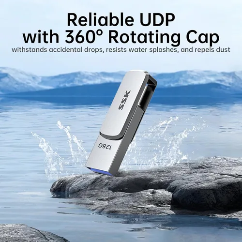 Vista 5 de SSK Unidad Flash USB C de 128GB Unidad Thumb Drive de hasta 240 MB/s, Unidad Flash USB Dual USB-C y A 3.2, Memoria USB Pendrive de Zinc Memory Stick