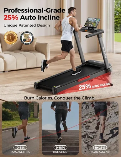Vista 2 de Renestar - Cinta de correr para el hogar con inclinación automática del 25%, velocidad máxima de 8.5MPH, pantalla LED extra grande, capacidad