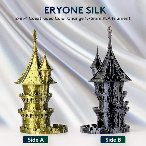 Vista 3 de ERYONE Filamento de ácido poliláctico (PLA) de seda bicolor para impresora 3D, de 1.75 mm +/- 0.03 mm, carrete de cartón de 1 kg (2.2 libras), negro