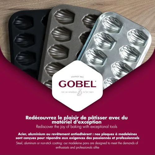 Vista 7 de Gobel Sartén Madeleine de acero estañado con 12 compartimentos - 9 1/16" x 8 7/8" - Hecho en Francia