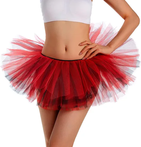 Vista 3 de Phantomon Falda tutú para mujer, adolescente, clásica, elástica, de 5 capas, falda de ballet de tul de 5 capas, estilo vintage de los años 50, falda
