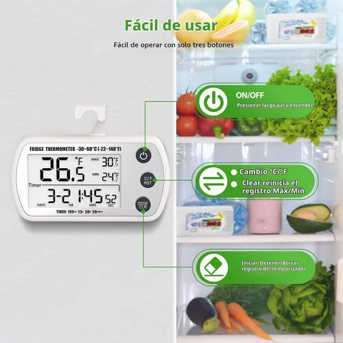 Vista 4 de Termómetro digital para refrigerador, paquete de 2, termómetro impermeable para refrigerador, termómetro congelador de pantalla grande de 2.25 Blanco