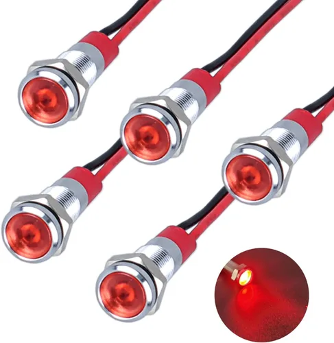 Vista 24 de 5 piezas de luz indicadora LED de ahorro de energía de 12V-24V con orificio de montaje de 6mm (1/4") de 20mA, lámpara de señal de cabeza plana ancha