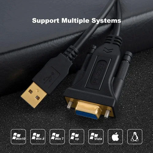 Vista 7 de CableCreation Adaptador USB a RS232 con chipset PL2303, 6.6 pies USB 2.0 macho a RS232 hembra DB9 cable convertidor serie para caja registradora