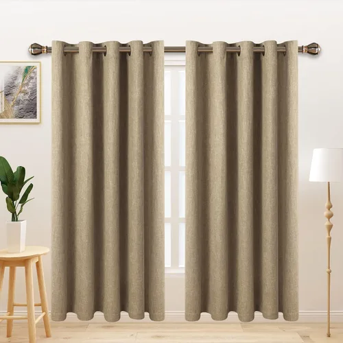 Vista 39 de LORDTEX Cortinas opacas texturizadas con aspecto de lino con forro aislante térmico, cortinas de ventana gruesas y pesadas con ojales para Azul