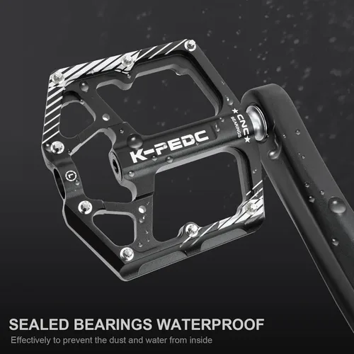 Vista 5 de Bike Pedal Aluminum Alloy 9/16" Bike Pedal MTB Wide Platform Flat Non-Slip Bicycle Pedals with 3 Bearings for Mountain Bikes, Road, BMX