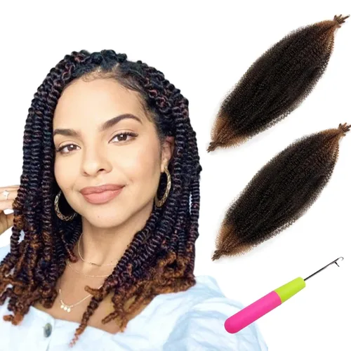 Vista 32 de 2 paquetes de cabello afro trenzado elástico de 12 pulgadas, cabello afro Spring Twist estilo Marley Twist trenzado, cabello envolvente para rastas