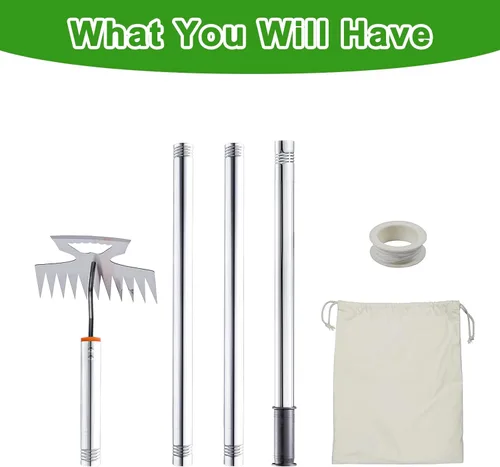 Vista 6 de Nueva herramienta de deshierbe ajustable para arrancar raíces con mango largo, rastrillo extractor de malezas de 11 dientes, 2 en 1, herramientas
