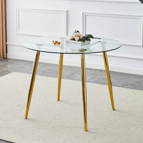 Vista 3 de A Glass Tabletop with a Diameter of 40 inches and a Modern Minimalist Circular Dining Table with Gold Plated Metal Legs. 40 '* 40' * 30 ' DT 1164
