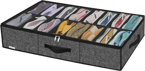 Vista 16 de Onlyeasy 2 Pack Bolsa Organizadora de Almacenamiento para Zapatos Debajo de la Cama (14+4 Pares), Contenedor Plegable para Botas con Asas, Solución