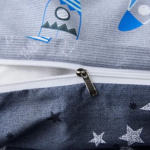 Vista 5 de Brandream Juego de ropa de cama de astronauta del espacio exterior para niños, tamaño individual, color gris, 100% algodón, cierre de cremallera