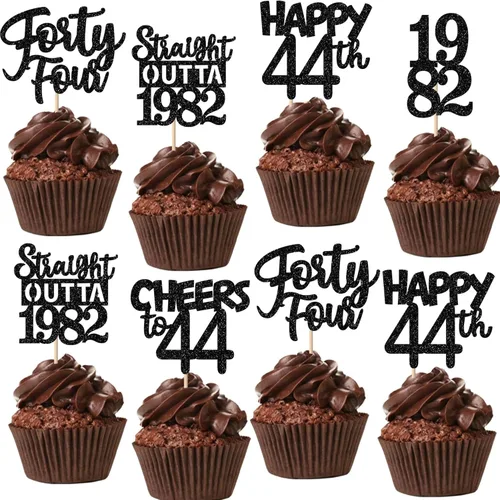 Vista 131 de 30 piezas de decoraciones para pastel de cumpleaños número 10, decoraciones de cupcakes negras con brillo, 10 feliz cumple, directo desde 2016, 10