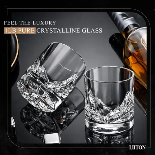 Vista 9 de LIITON Grand Canyon - Juego de regalo de 2 vasos de whisky de cristal pesado, vaso de bourbon grueso congelable de 1 libra cada uno, regalos