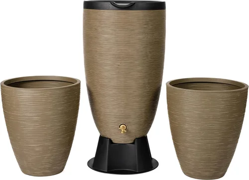 Vista 8 de RTS Home Accents Barril de lluvia Newport de 50 galones con soporte y tapa extraíble, color bronce