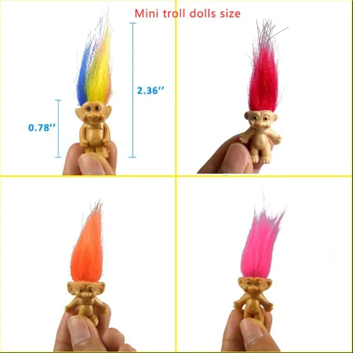 Vista 5 de 10 mini muñecos Troll de PVC vintage Trolls Lucky Doll Mini figuras de acción de 1.2 pulgadas para pasteles cromáticos adorables colección de chicos