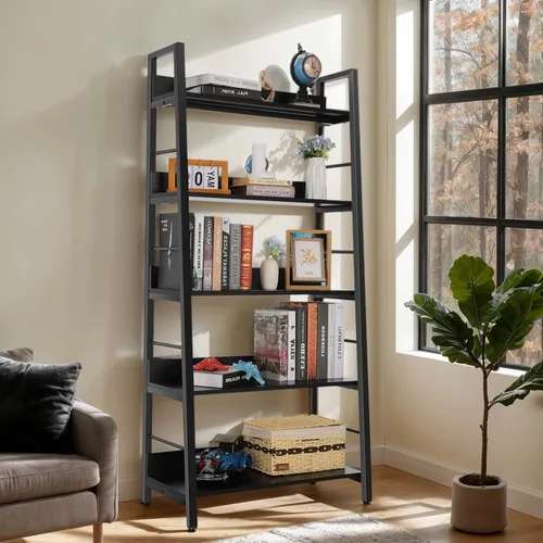Vista 34 de BATHWA Estantería para libros de 5 niveles, estantería industrial rústica de madera de metal, marrón oscuro de 28 pulgadas de ancho y 59 pulgadas