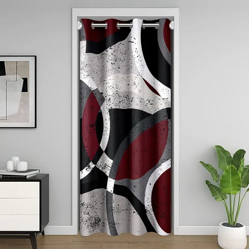 Vista 26 de Cortina de puerta con diseño de remolinos azules, negros y blancos, 1 panel de 34 pulgadas de ancho x 80 pulgadas de largo, cortinas opacas