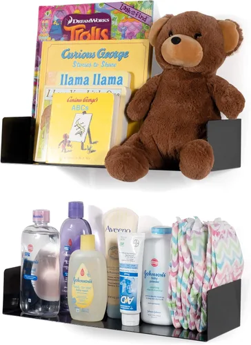 Vista 7 de Wallniture Bali Floating Wall Mount Metal U Shape Shelf Book CD DVD Storage Display Bookcase Black Set of 2