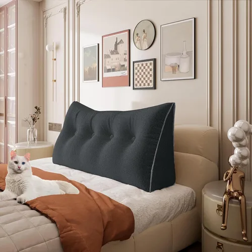Vista 10 de Almohada de cabecero de 11 libras engrosada tamaño queen para sentarse en la cama, almohada de apoyo para la espalda para leer con bolsillo lateral