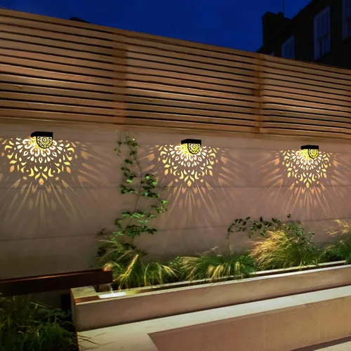 Vista 9 de Luces solares para valla, paquete de 6 luces solares para terraza, exteriores, impermeables, LED, alimentadas por energía solar, luces de pared