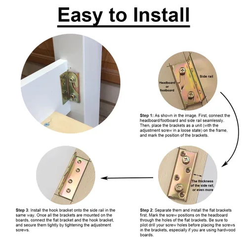 Vista 5 de Soportes de riel de cama, herrajes para marco de cama de madera, accesorios de riel de cama resistentes sin embutir - Juego de 4
