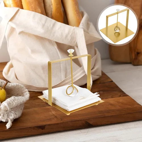 Vista 8 de SEWACC Metal Napkin Holder with Handle Gold Square Paper Napkin Stand for Kitchen and Dining Table Decor