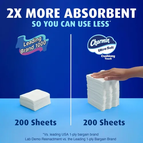 Vista 7 de Charmin Papel higiénico ultra suave y acolchado al tacto, 30 familias Mega = 153 rollos regulares, 2 capas, blanco