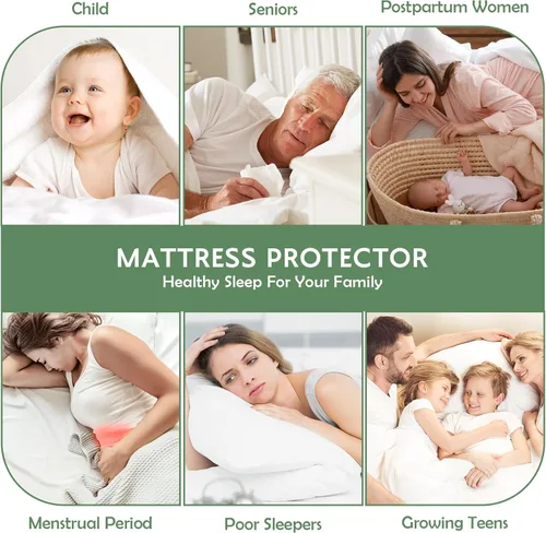 Vista 6 de Protector de colchón impermeable tamaño Queen, funda de colchón transpirable de algodón, comodidad de 200 GSM, colchón cómodo ajustable con bolsillo