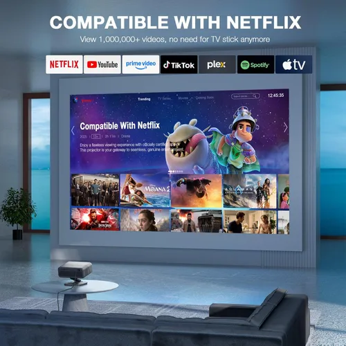 Vista 2 de [Compatible con Netflix y Auto Focus] Proyector Inteligente AuKing con Wifi y Bluetooth, Proyector con Enfoque Automático y Corrección Keystone 4K