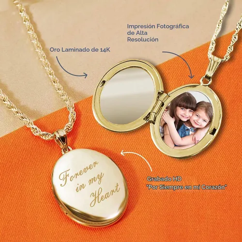 Vista 2 de PicturesOnGold Collar con medallón ovalado de plata de ley y oro amarillo para mujer con cadena de 18 pulgadas