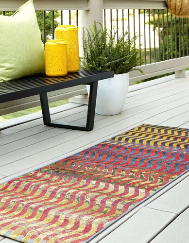 Vista 3 de Unique Loom Outdoor Modern Collection - Alfombra ondulada (2 pies x 3 pies 11 pulgadas, multicolor, beige)
