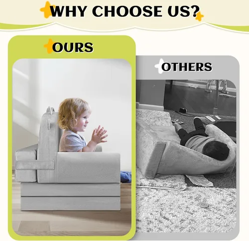 Vista 5 de Sofá cama para niños con funda extraíble lavable y respaldo de cinta mágica - Silla plegable para niños pequeños, cómodos muebles de terciopelo