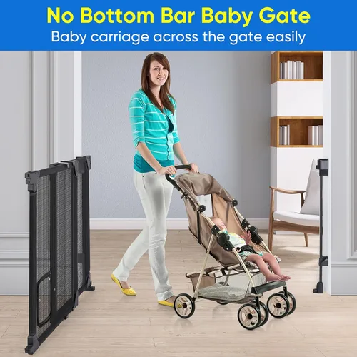 Vista 3 de Puerta de bebé mejorada de 28 a 43 pulgadas, sin barra inferior, puerta de perro de montaje de hardware resistente con puerta de gato, puerta