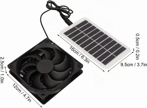 Extractor de aire con panel de energía solar de 3 W, extractor de aire para cocina, invernadero, casa de árbol, RV