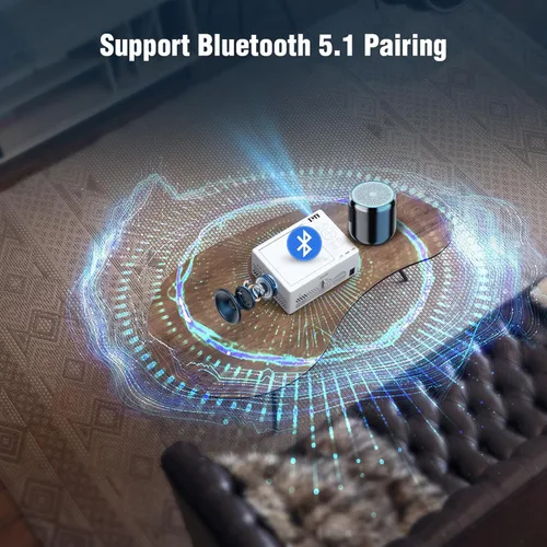 Vista 4 de TMY Proyector Bluetooth con reproductor de DVD integrado, mini proyector de 1080P, proyector de DVD portátil para películas al aire libre