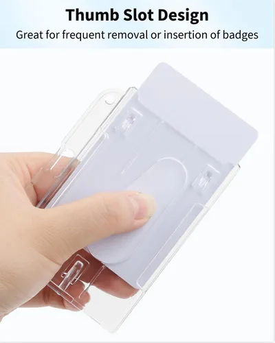 Vista 3 de Pawfly Paquete de 2 Portacarnet Horizontales para 2 Tarjetas con Ranura para el Pulgar Estuche Protector de PC Transparente Duro para IDs de Oficina