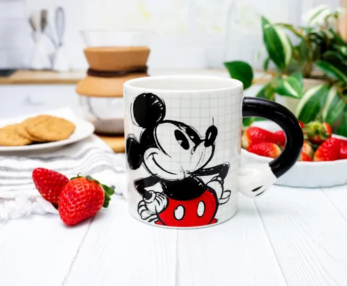 Vista 4 de Silver Buffalo Mickey - Taza de cerámica con mango en forma de mano, 20 onzas