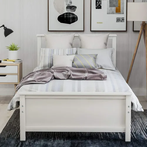 Vista 3 de Merax - Base de colchón de madera maciza con cabecero, sin sombreador de caja, fácil montaje para plataforma infantil, doble, blanco (tripa)