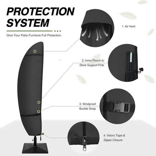 Vista 4 de Porch Shield Funda para Sombrilla de Patio - Cubierta Impermeable para Exteriores de Jardín para Sombrilla Offset Banana Parasol se Adapta a Negro