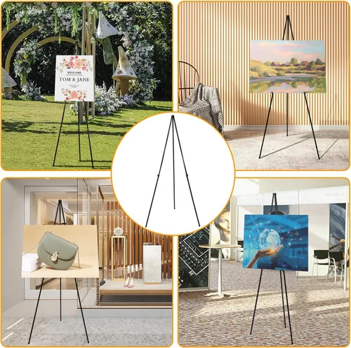 Vista 5 de Caballete de exhibición para boda, caballetes portátiles de 63 pulgadas para carteles de señales, caballete de metal ajustable para piso, trípode