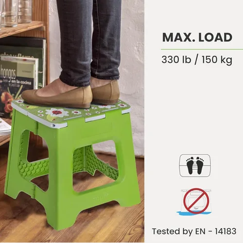 Vista 14 de Vigar Taburete compacto plegable, taburetes de 10-1/2 pulgadas para adultos de hasta 330 libras, taburete ligero, taburete plegable antideslizante